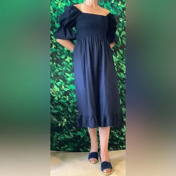 🌿 NWT Cottagecore Navy Milkmaid Midi Dress – Size M - Picture 2 of 11